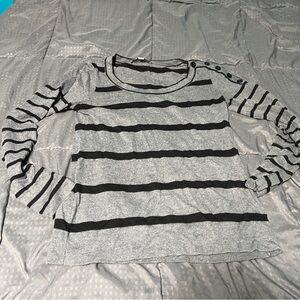 Loft Top Gray Striped Long Sleeve Round Neck Button Back Knit Womens Size Small